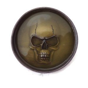Skull Belt Buckle Metal and Resin Round Green and Gray   7/22
